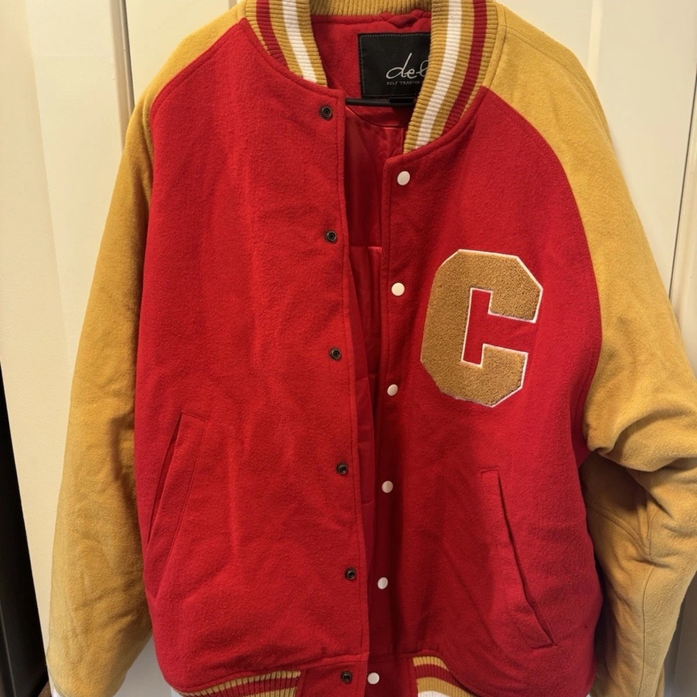 DELF Trading Red Letterman Mens XL Hip Hop Snap Button Varsity Jacket